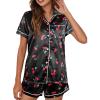 imageAvanova Womens Pajama Set Satin Short Sleeve Button Down 2 Piece SleepwearBlack Cherry