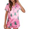 imageAvanova Womens Pajama Set Satin Short Sleeve Button Down 2 Piece SleepwearPink Stain