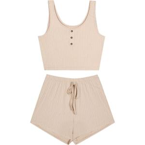 imageAvanova Womens Cute 2 Piece Tank Top Shorts Pajama Sets Sleepwear LoungewearApricot