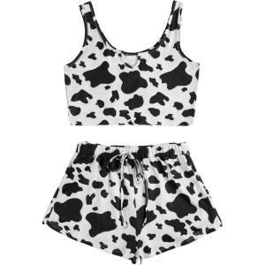 imageAvanova Womens Cute 2 Piece Tank Top Shorts Pajama Sets Sleepwear LoungewearCow