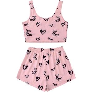 imageAvanova Womens Cute 2 Piece Tank Top Shorts Pajama Sets Sleepwear LoungewearPink Heart