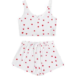 imageAvanova Womens Cute 2 Piece Tank Top Shorts Pajama Sets Sleepwear LoungewearWhite Heart B