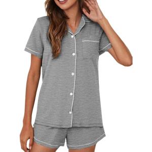 imageAvanova Womens Pajama Set Satin Short Sleeve Button Down 2 Piece SleepwearGrey