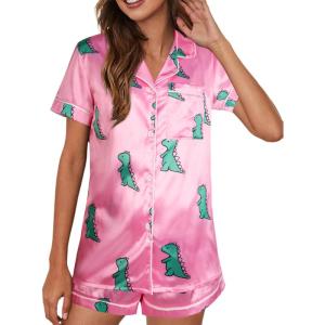 imageAvanova Womens Pajama Set Satin Short Sleeve Button Down 2 Piece SleepwearPink Stain
