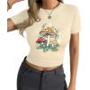 imageAvanova Women Cotton Tshirt Basic Short Sleeve Crop Top Ruched Fitted Baby Tee ShirtsBeige Mushroom