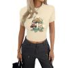 imageAvanova Women Cotton Tshirt Basic Short Sleeve Crop Top Ruched Fitted Baby Tee ShirtsBeige Mushroom