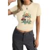 imageAvanova Women Cotton Tshirt Basic Short Sleeve Crop Top Ruched Fitted Baby Tee ShirtsBeige Mushroom