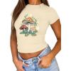 imageAvanova Women Cotton Tshirt Basic Short Sleeve Crop Top Ruched Fitted Baby Tee ShirtsBeige Mushroom