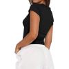 imageAvanova Women Cotton Tshirt Basic Short Sleeve Crop Top Ruched Fitted Baby Tee ShirtsBlack