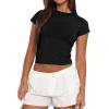 imageAvanova Women Cotton Tshirt Basic Short Sleeve Crop Top Ruched Fitted Baby Tee ShirtsBlack