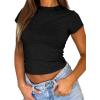 imageAvanova Women Cotton Tshirt Basic Short Sleeve Crop Top Ruched Fitted Baby Tee ShirtsBlack