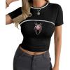 imageAvanova Women Cotton Tshirt Basic Short Sleeve Crop Top Ruched Fitted Baby Tee ShirtsBlack Spider