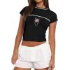 imageAvanova Women Cotton Tshirt Basic Short Sleeve Crop Top Ruched Fitted Baby Tee ShirtsBlack Spider