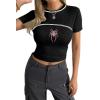 imageAvanova Women Cotton Tshirt Basic Short Sleeve Crop Top Ruched Fitted Baby Tee ShirtsBlack Spider