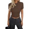 imageAvanova Women Cotton Tshirt Basic Short Sleeve Crop Top Ruched Fitted Baby Tee ShirtsBrown