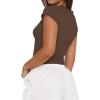 imageAvanova Women Cotton Tshirt Basic Short Sleeve Crop Top Ruched Fitted Baby Tee ShirtsBrown
