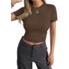 imageAvanova Women Cotton Tshirt Basic Short Sleeve Crop Top Ruched Fitted Baby Tee ShirtsBrown