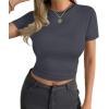 imageAvanova Women Cotton Tshirt Basic Short Sleeve Crop Top Ruched Fitted Baby Tee ShirtsDark Grey