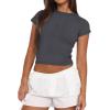 imageAvanova Women Cotton Tshirt Basic Short Sleeve Crop Top Ruched Fitted Baby Tee ShirtsDark Grey