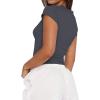 imageAvanova Women Cotton Tshirt Basic Short Sleeve Crop Top Ruched Fitted Baby Tee ShirtsDark Grey