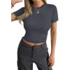 imageAvanova Women Cotton Tshirt Basic Short Sleeve Crop Top Ruched Fitted Baby Tee ShirtsDark Grey