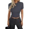imageAvanova Women Cotton Tshirt Basic Short Sleeve Crop Top Ruched Fitted Baby Tee ShirtsDark Grey