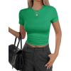 imageAvanova Women Cotton Tshirt Basic Short Sleeve Crop Top Ruched Fitted Baby Tee ShirtsGreen