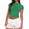 imageAvanova Women Cotton Tshirt Basic Short Sleeve Crop Top Ruched Fitted Baby Tee ShirtsGreen