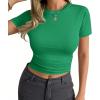 imageAvanova Women Cotton Tshirt Basic Short Sleeve Crop Top Ruched Fitted Baby Tee ShirtsGreen