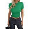 imageAvanova Women Cotton Tshirt Basic Short Sleeve Crop Top Ruched Fitted Baby Tee ShirtsGreen