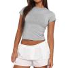 imageAvanova Women Cotton Tshirt Basic Short Sleeve Crop Top Ruched Fitted Baby Tee ShirtsGrey