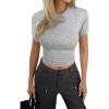 imageAvanova Women Cotton Tshirt Basic Short Sleeve Crop Top Ruched Fitted Baby Tee ShirtsGrey