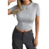 imageAvanova Women Cotton Tshirt Basic Short Sleeve Crop Top Ruched Fitted Baby Tee ShirtsGrey