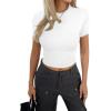 imageAvanova Women Cotton Tshirt Basic Short Sleeve Crop Top Ruched Fitted Baby Tee ShirtsWhite