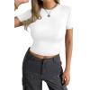 imageAvanova Women Cotton Tshirt Basic Short Sleeve Crop Top Ruched Fitted Baby Tee ShirtsWhite