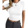 imageAvanova Women Cotton Tshirt Basic Short Sleeve Crop Top Ruched Fitted Baby Tee ShirtsWhite