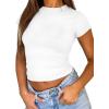 imageAvanova Women Cotton Tshirt Basic Short Sleeve Crop Top Ruched Fitted Baby Tee ShirtsWhite