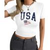 imageAvanova Women Cotton Tshirt Basic Short Sleeve Crop Top Ruched Fitted Baby Tee ShirtsWhite Usa