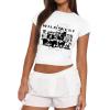 imageAvanova Women Cotton Tshirt Basic Short Sleeve Crop Top Ruched Fitted Baby Tee ShirtsWhite Ww