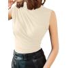 imageAvanova Women Fitted Sleeveless Ruched Tank Top Shirt Mock Turtleneck BlousesBeige
