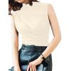 imageAvanova Women Fitted Sleeveless Ruched Tank Top Shirt Mock Turtleneck BlousesBeige