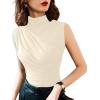 imageAvanova Women Fitted Sleeveless Ruched Tank Top Shirt Mock Turtleneck BlousesBeige