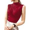 imageAvanova Women Fitted Sleeveless Ruched Tank Top Shirt Mock Turtleneck BlousesBrick Red