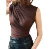 imageAvanova Women Fitted Sleeveless Ruched Tank Top Shirt Mock Turtleneck BlousesBrown