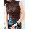 imageAvanova Women Fitted Sleeveless Ruched Tank Top Shirt Mock Turtleneck BlousesBrown