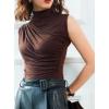 imageAvanova Women Fitted Sleeveless Ruched Tank Top Shirt Mock Turtleneck BlousesBrown
