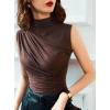 imageAvanova Women Fitted Sleeveless Ruched Tank Top Shirt Mock Turtleneck BlousesBrown