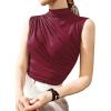 imageAvanova Women Fitted Sleeveless Ruched Tank Top Shirt Mock Turtleneck BlousesBurgundy a