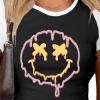 imageAvanova Women Graphic Raglan Short Sleeve Crop Top Color Block Crewneck Baby Tee ShirtBlack Smile