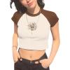 imageAvanova Women Graphic Raglan Short Sleeve Crop Top Color Block Crewneck Baby Tee ShirtBrown